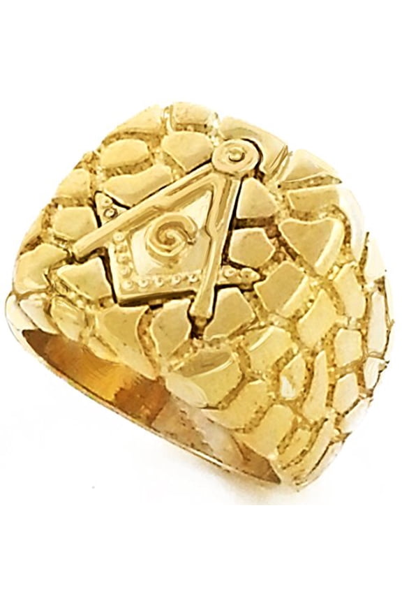 Mens Gold Tone Freemason Masonic Mason Square Nugget Ring (11)