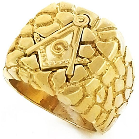 Mens Gold Tone Freemason Masonic Mason Square Nugget Ring (11)