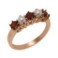 thumbnail image 1 of LBG British Made 10k Rose Gold Real Garnet & Cultured Pearl Womens Eternity Ring - 33 size options - Size 8.25, 1 of 7