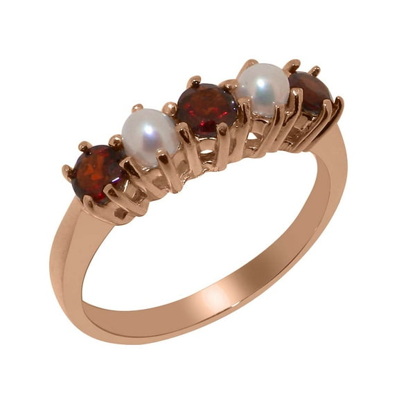 LBG British Made 9k Rose Gold Natural Garnet & Cultured Pearl Womens Anniversary Ring - 33 size options - Size 10.25