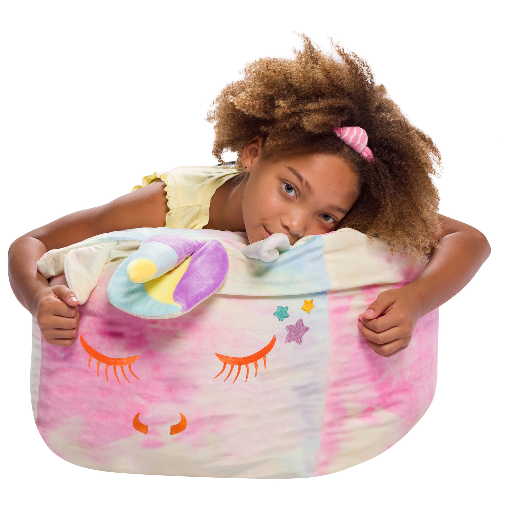 Posh Creations Animal Bean Bag Chair, Soft Plush Fabric, Kids, 1.5 ft, Tie Dye Unicorn