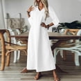 thumbnail image 6 of Aellinatey Women's linen V-neck long dress with three-quarter sleeves, solid color long slip dress, 6 of 9