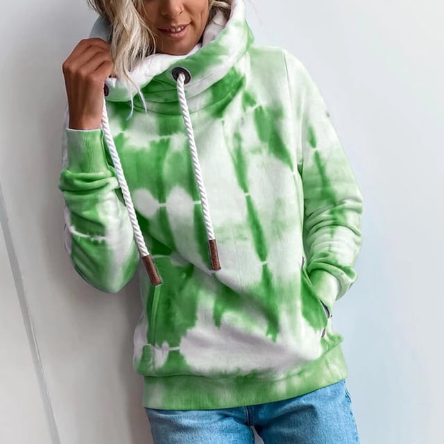 Sweat à Capuche pour Femmes, Imprimé Tie-Dye, Manches Longues, Poche, Ample
