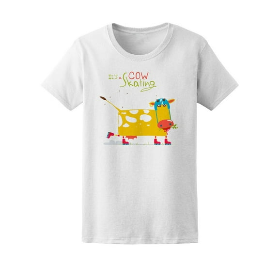Cute Colorful Cow Roller Skating Tee Women's -Image by Shutterstock