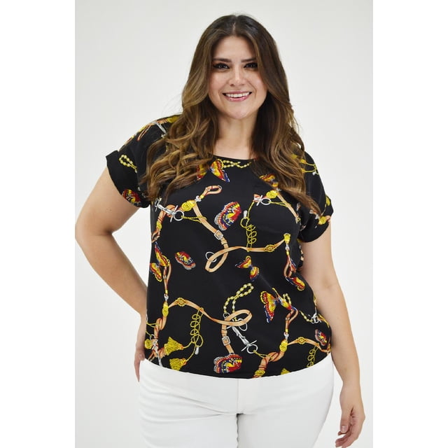 Blusa manga corta Roman Fashion 5523 Negro Talla Extra
