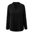 thumbnail image 4 of DuoJiaJ Women Solid Casual Button V Neck Pocket Long Sleeve T Shirt Top Women's Linen Shirts Black L, 4 of 4