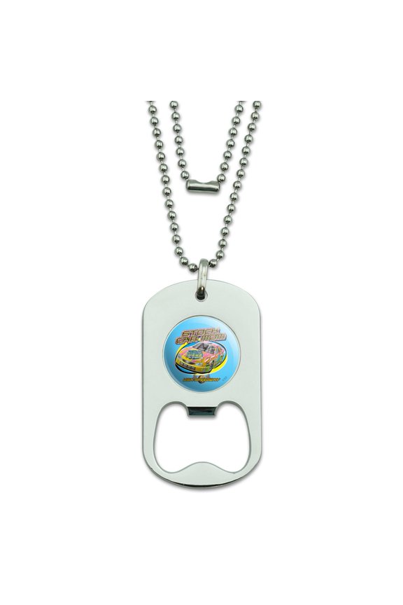 Stock Car Racing Mom USA Speedway Garage Military Dog Tag Bottle Opener Pendant