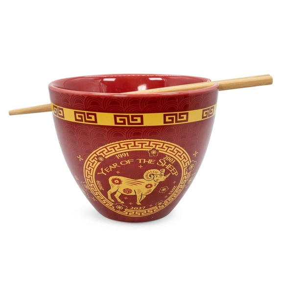 Boom Trendz Year Of The Sheep chinese Zodiac ceramic Dinnerware Set Includes 16 Ounce Ramen Noodle Bowl and Red One Size