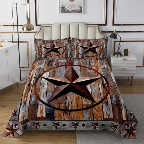 Erosebridal Rustic Farmhouse Quilt Sets for Queen Size Bed, Texas Stars Bed Set, Countryside Decor, 3pcs