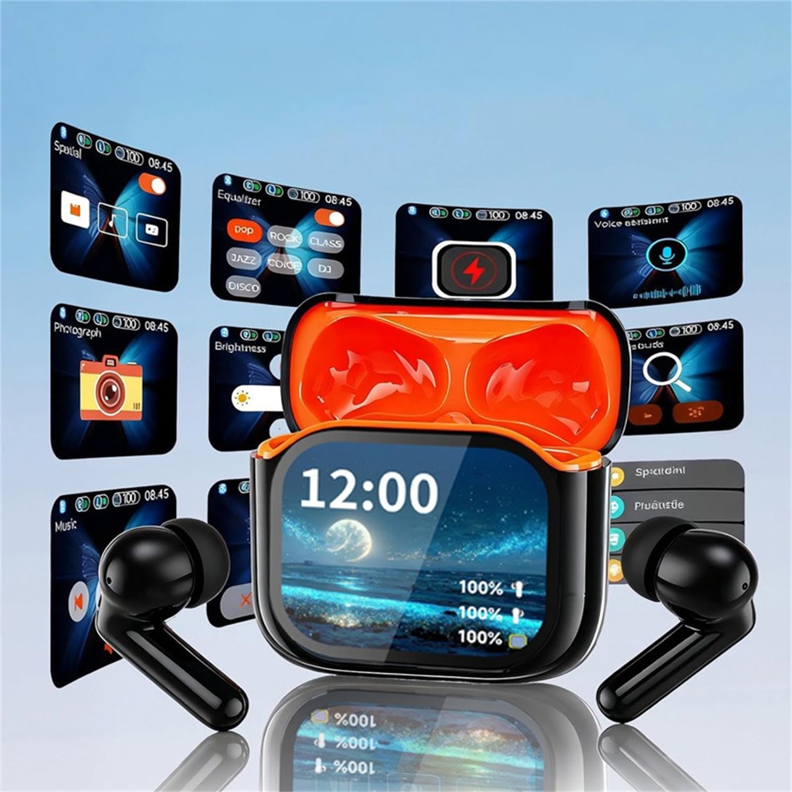 AI Translation Earbuds with Smart Touchscreen Case, Real-Time Two-Way Language Translator, Bluetooth Wireless Earbuds with Free App, No Subscription, for Travel & Daily Use
