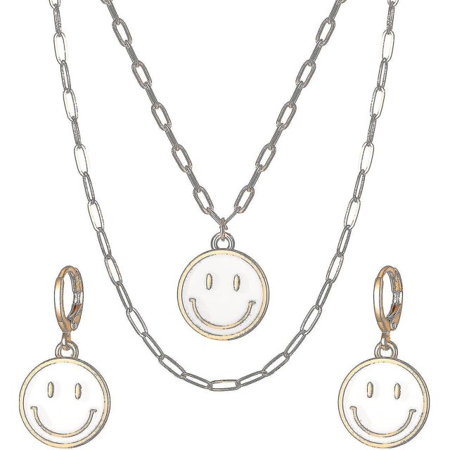 S Face Necklace And Earrings Set, 14k Layer Clip Chain Preppy Jewelry For Daughter M