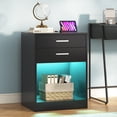 thumbnail image 4 of Set of 2 Nightstand with Charging Station and LED Lights,Black Bedside Table with Power Outlets & Drawers,Modern End Side Table for Bedrooms, 4 of 8