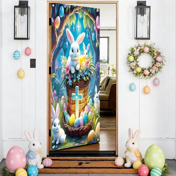 Decoraciones de Pascua, adornos de Pascua, regalos de Pascua, cortina de puerta de Pascua, decoraciones para fiestas, cubierta de puerta de fibra de poliéster