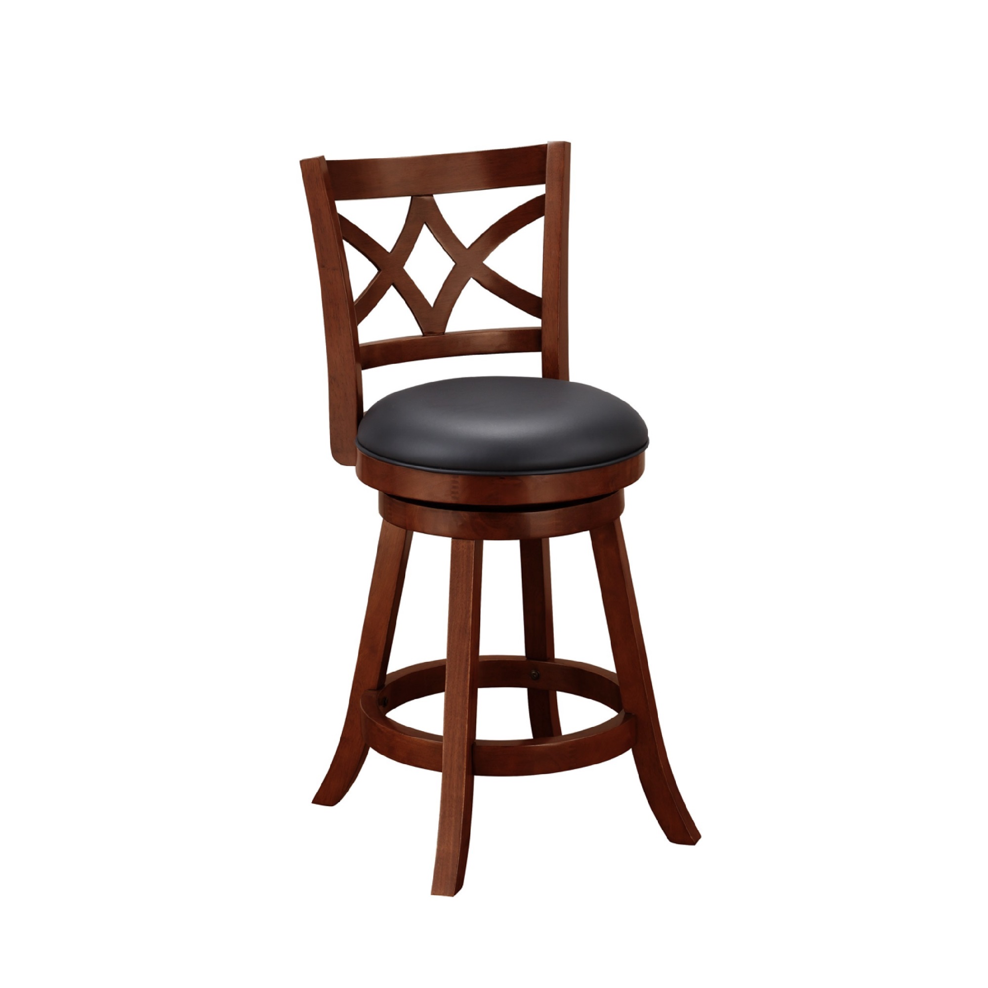 24 Inch Swivel Counter Stool Solid Wood, Rich Faux Leather, Brown