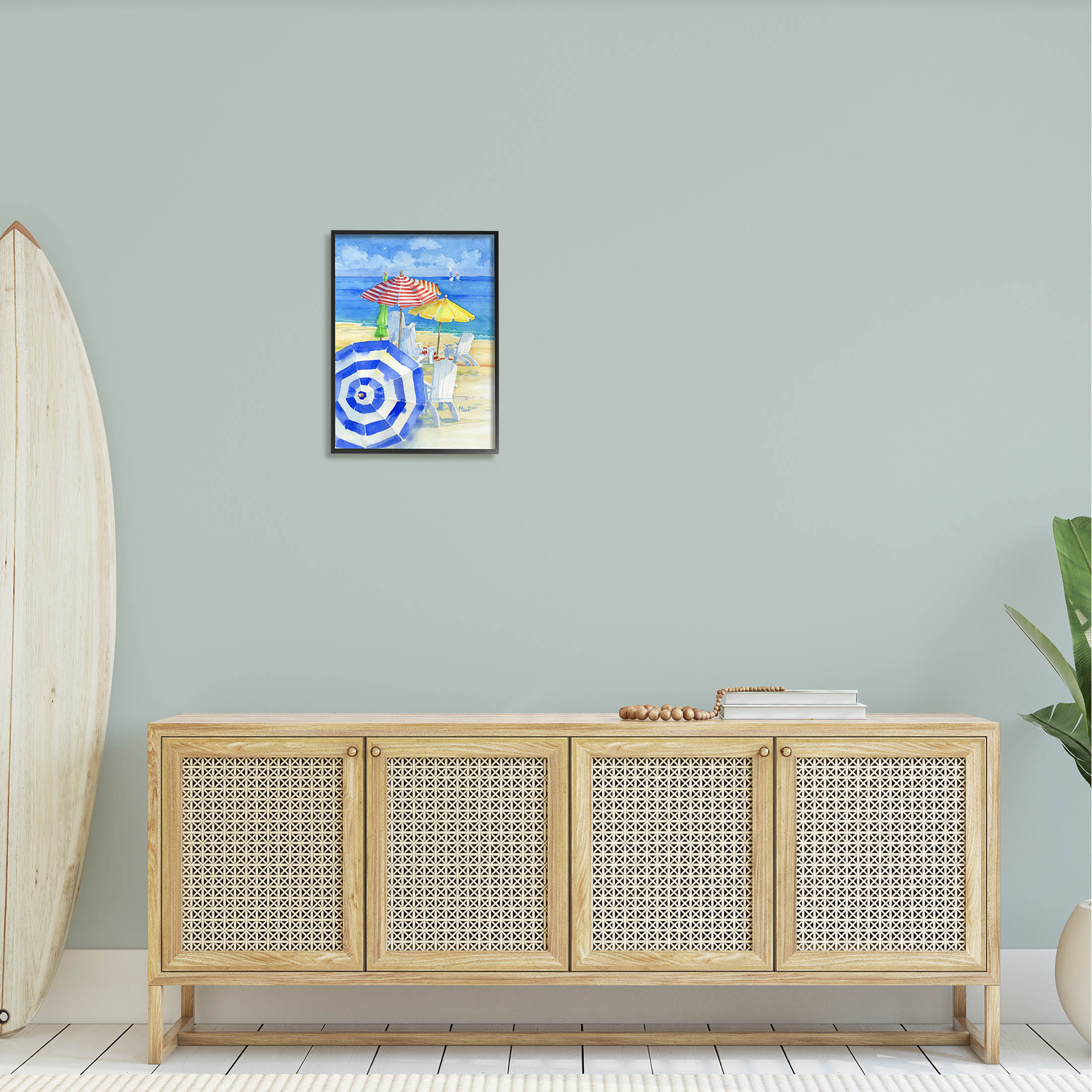 Stupell Industries Summer Beach Coast Ocean Waves Painting Black Framed Art Print Wall Art, Design by Paul Brent