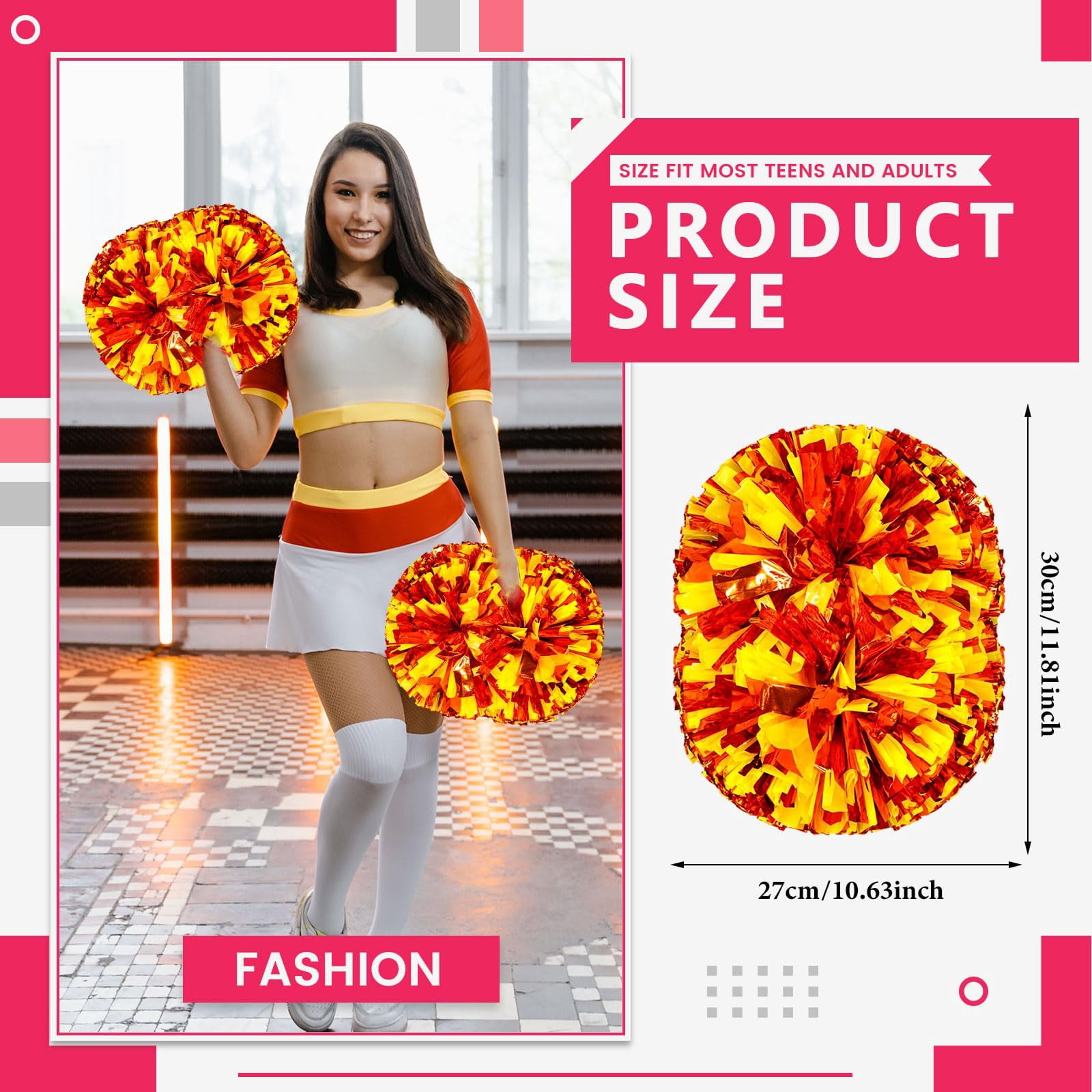 24 Pcs Cheerleading poms,pom poms Cheerleading with Handle Style Cheer Pom Pomsfor Dance, Matches, Team Spirit Sports
