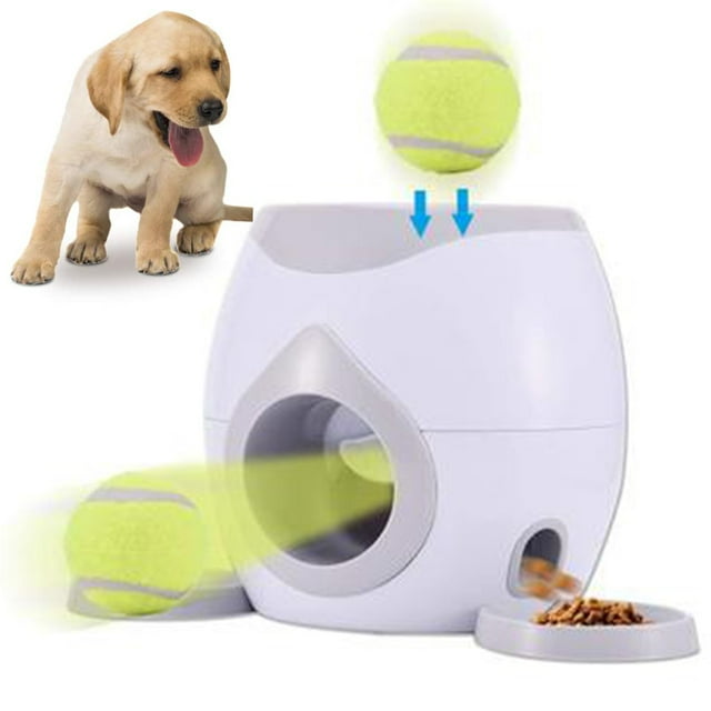 Single/double hole Car Dog Ball Launcher Automatic,Pet Dog Ball Launcher Tennis Food Reward Machine Launcher Dog Interactive Toy Treatment Slow Feeder Toy Suitable for Cats and Dogs,grey