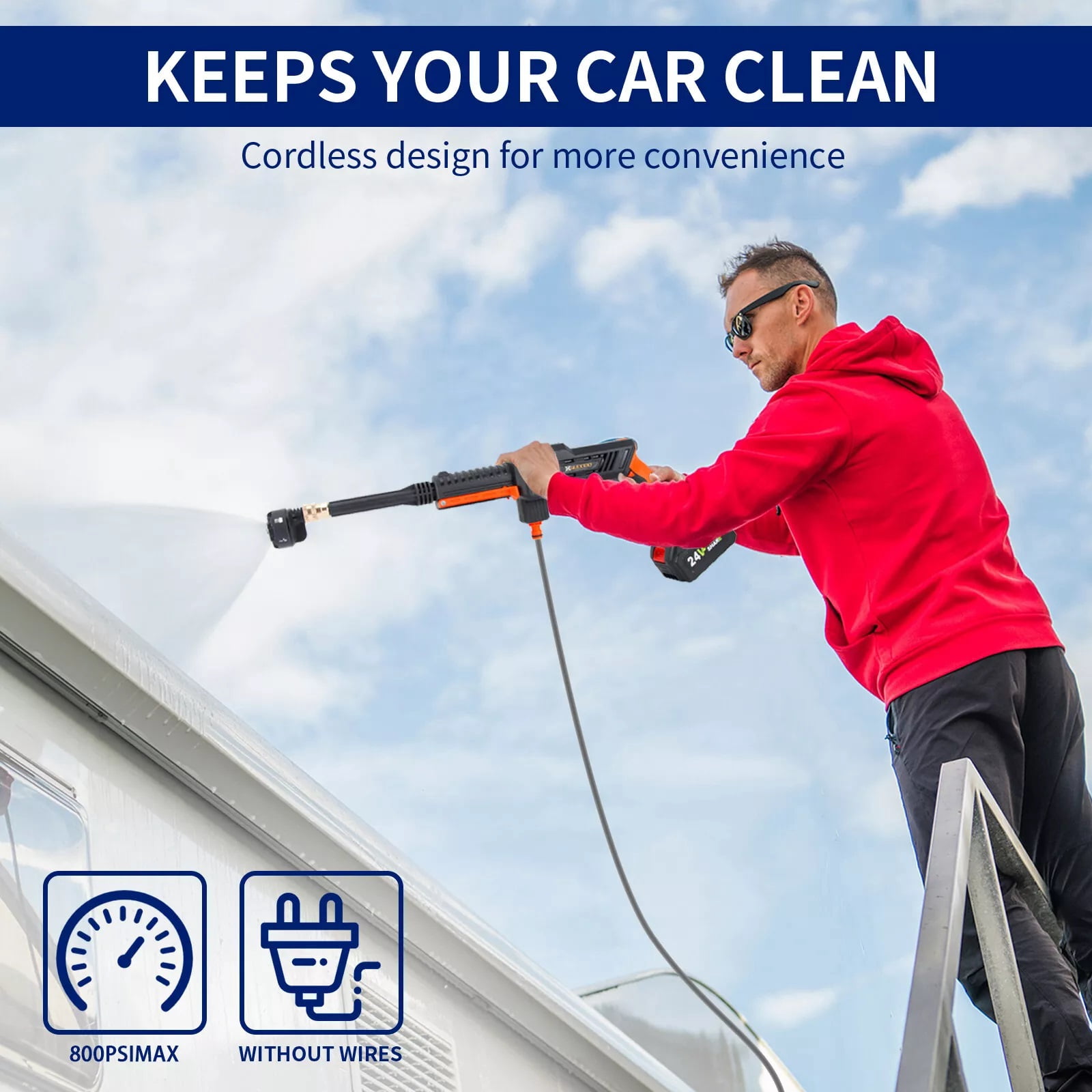 Cordless Portable Power Washer - Battery Powered Pressure Washer,Handheld Pressure Washer Gun with Nozzles,Rechargeable High-Pressure Car Washer Gun for Car Washing/Home/Floor