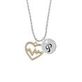 thumbnail image 2 of Delight Jewelry Goldtone Large Crystal Heart - Heartbeat Silvertone Script Initial Disc - P - Charm Necklace, 20"+3", 2 of 4