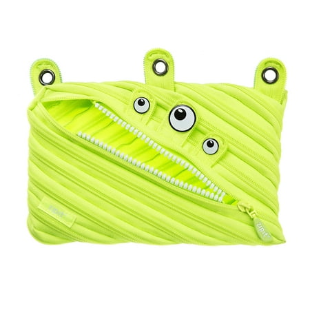 ZIPIT Monster 3-Ring Binder Pencil Pouch, Large Capacity Pen Case for Kids and Teens, Made of One Long Zipper! (Lime)