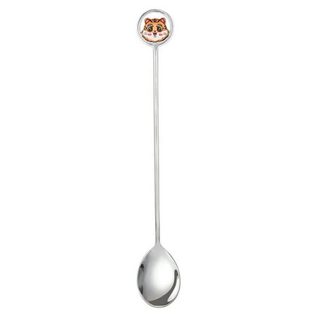 

qianli Creative Tiger Pattern Dessert Spoon Glossy Eye-catching Stainless Steel Dessert Fork for Party