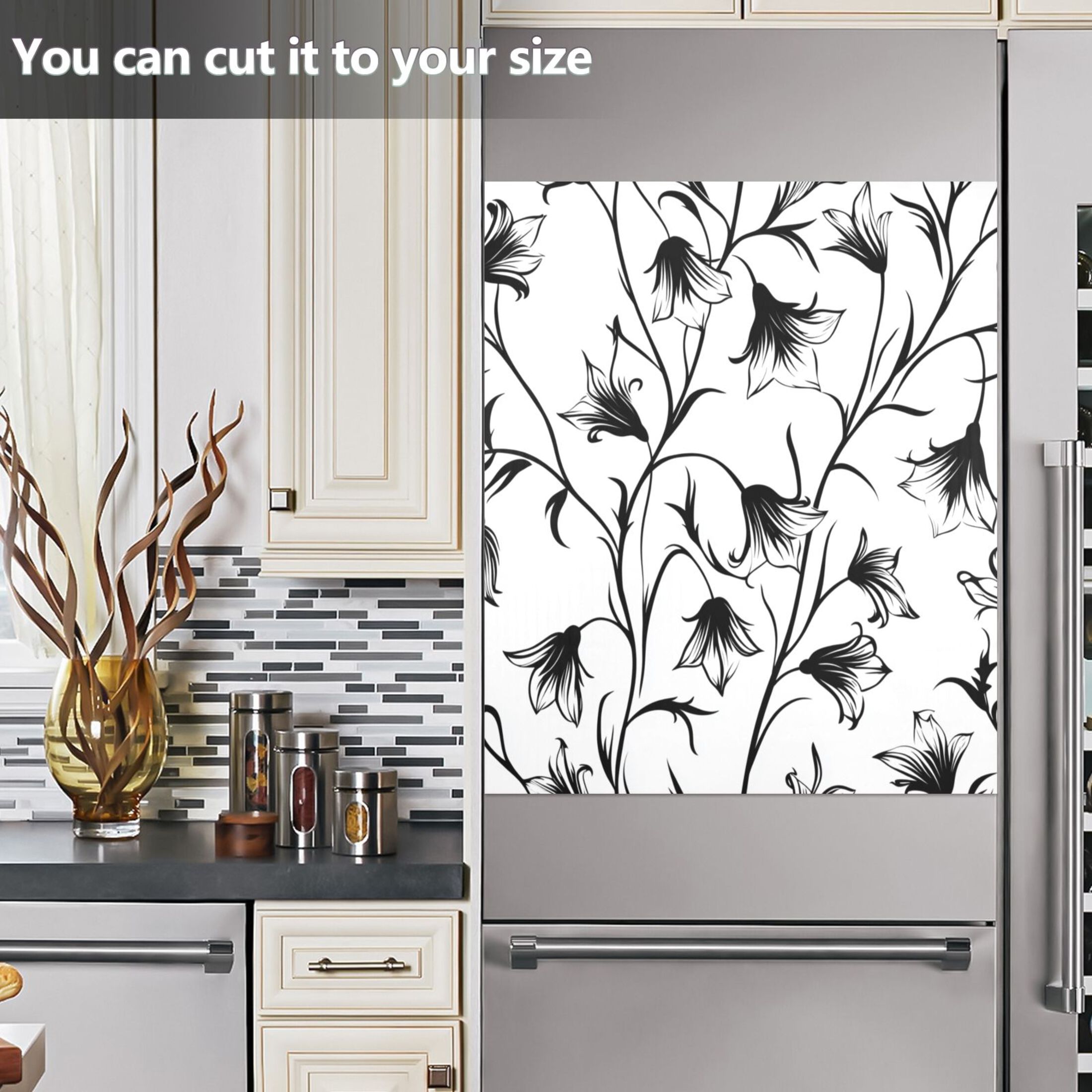 Dishwasher Magnetic Sticker 23x26 Inch Refrigerator Magnetic Sticker Washing Machine Magnetic Sticker Kitchen Panel Magnetic Sticker Home Decor Pretty Black Cartoon Flowers