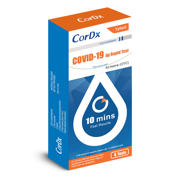 CorDx TyFast at-Home COVID-19 Antigen Rapid Test Kit, Easy, Accurate, Fast Results in 10 Minutes(4-Pack)