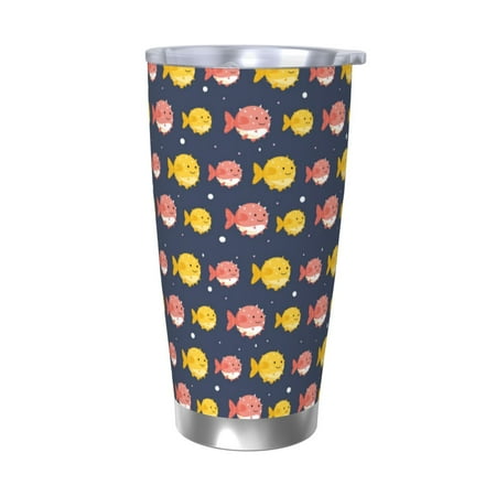 

KLL Cute Puffer Fish Print 40oz Stainless Steel Insulated Car Cup with Spillproof Lid - Keep Your Drink Hot or Cold on the Go-Without Straw