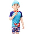 thumbnail image 2 of Toddler Boys Rashguard 2pcs Swimsuit Set Swimwear Short Sleeve Cute Cartoon Crab Bathing Suit Rash Guards with Swim Cap 2-13Y, 2 of 5