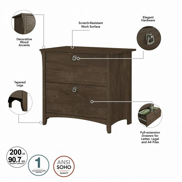 Bush Furniture Salinas Lateral File Cabinet 2 Drawer Ash Brown