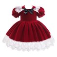 thumbnail image 3 of lsirc Girl Velvet Dress - Christmas Burgundy Pageant Dress Midi Length with White Lace Short Sleeve Party Gown Dresses, Red, 18-24 Months, 3 of 9
