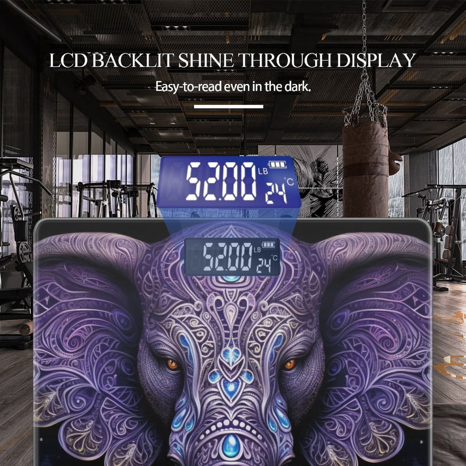 High Precision Body Weight Scale Smart Bathroom Scales with Large LCD Display(400lbs),Decorative for Bedroom-Elephant With Intricate Patterns And Glowing Eyes