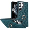 thumbnail image 1 of SaniMore for Samsung Galaxy S22 Ultra 6.8" 2022 Case, PU Leather Case with Luxury Fashion Lattice for Girls Women 360°Rotating Metal Ring/Kickstand Shockproof Durable Case For S22 Ultra, Darkgreen, 1 of 8