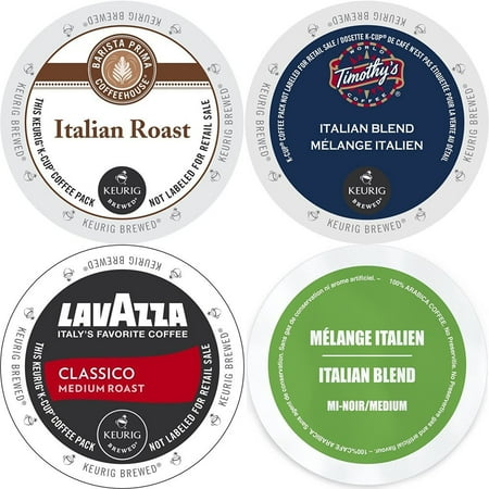 Italian Roast K-Cup Coffee 96 Count Variety Pack - Barista Prima, Lavazza, Timothy's & Faro, Sampler for Keurig 2.0 K-Cup Brewers