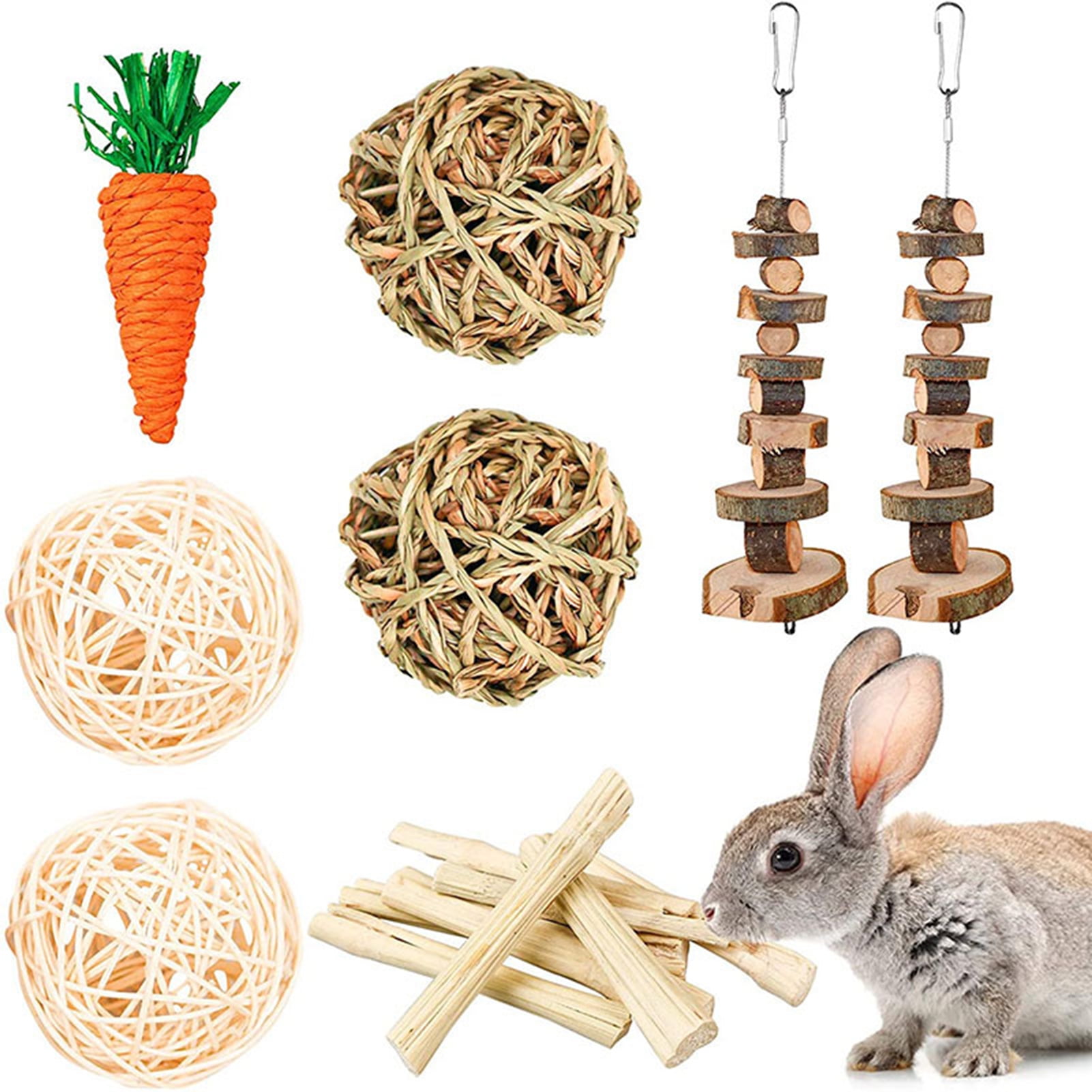 DOPI 8Pcs/Set Molar Toy Long Lifespan Relieve Anxiety Wood Hamster Molar Tooth Cleaning Toy Kit for Chinchillas