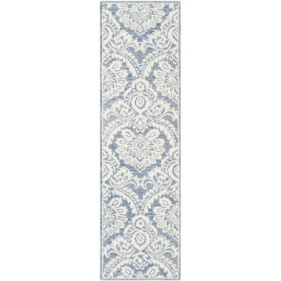 SAFAVIEH Blossom Travis Damask Runner Rug, Blue/Ivory, 2'3" x 10'