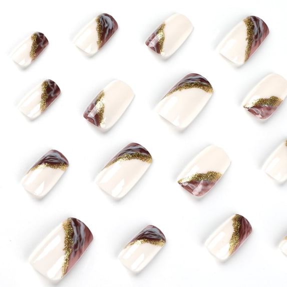 Mid-Length White & Purple Fake Nails Three Colors Mixed Stylish Fake Nails for a Pleasant DIY Nail Experience at Home Glue Models