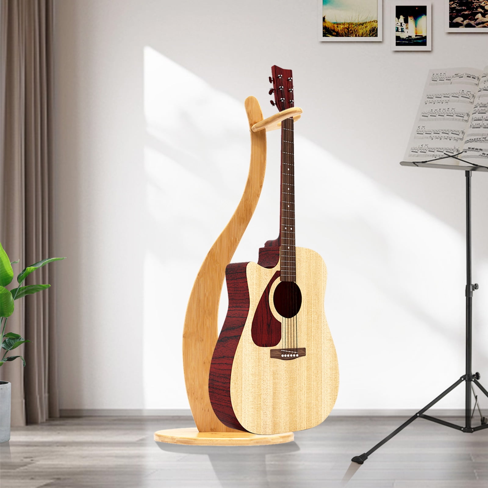 Miumaeov Wooden Bamboo Guitar Stand Non-Slip Pads on Bottom for Stability For Acoustic Electric Classical Ukulele and Banjos