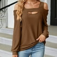 thumbnail image 5 of XFLWAM Cold Shoulder Tops for Women Casual Long Sleeve Tunic Tops Square Neck Cut Out Shirts Solid Color Loose fit Blouse Coffee L, 5 of 5