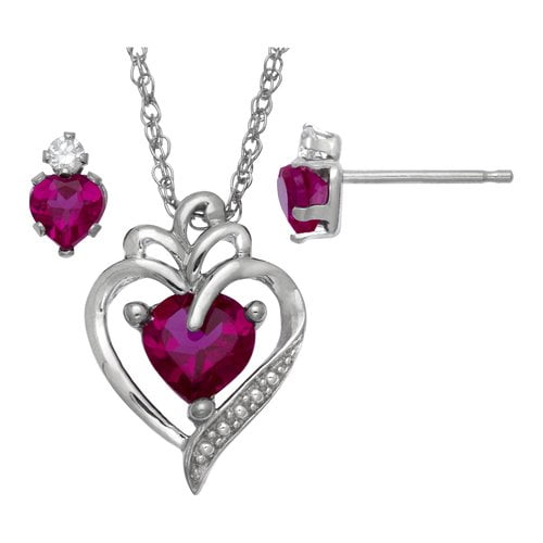 Brilliance Fine Jewelry Simulated Ruby and Cubic Zirconia Set in Sterling Silver