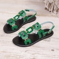 thumbnail image 5 of Green Women's Spring Summer Toe Exposed Buckle Closure Low Heel Open Back Flat Sandals Retro Style Sandals for Casual Wear Daily Commuting Indoor Outdoor Use Size 7, 5 of 8