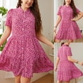 thumbnail image 1 of Robe à Manches Courtes pour Femmes Décontractée Aguichant Mode Été Manches Courtes Col Rabattu Longueur Genou Ample Imprimée Grande Taille Robe en Liquidation, 1 of 9
