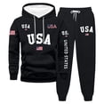thumbnail image 2 of USA UNITED STATES Men's Big and Tall 2-Piece Set, Solid Color Printed Sweatshirt and Pants, Casual Lounge Wear For Winter Relaxing and Home,Black,L, 2 of 6