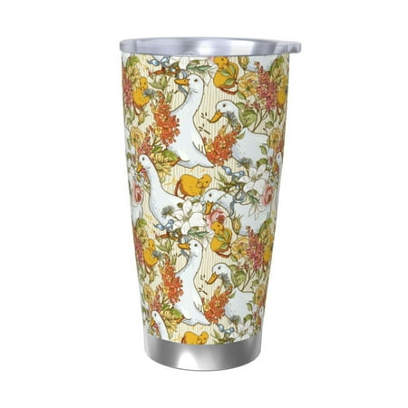 

Vsdgher Ducks and Flowers 20 Oz Stainless Steel Vacuum Insulated Travel Mug Coffee Cup for Home Office Outdoor Works Great for Ice Drinks and Hot Beverage -Without Straw