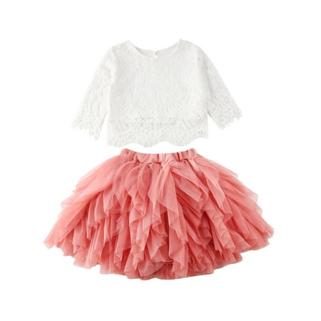 

Spring hue Baby Girls Lace Tops Ruffled Tutu Skirt Party Princess Dresses