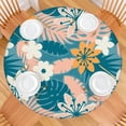 thumbnail image 2 of Round Tablecloth with Elastic Edge, Waterproof Vinyl Featuring Tropical Floral and Hawaiian Hibiscus Prints, Backed Non-Slip Table Cover Fits 44-50 Inch Round Tables, 2 of 7