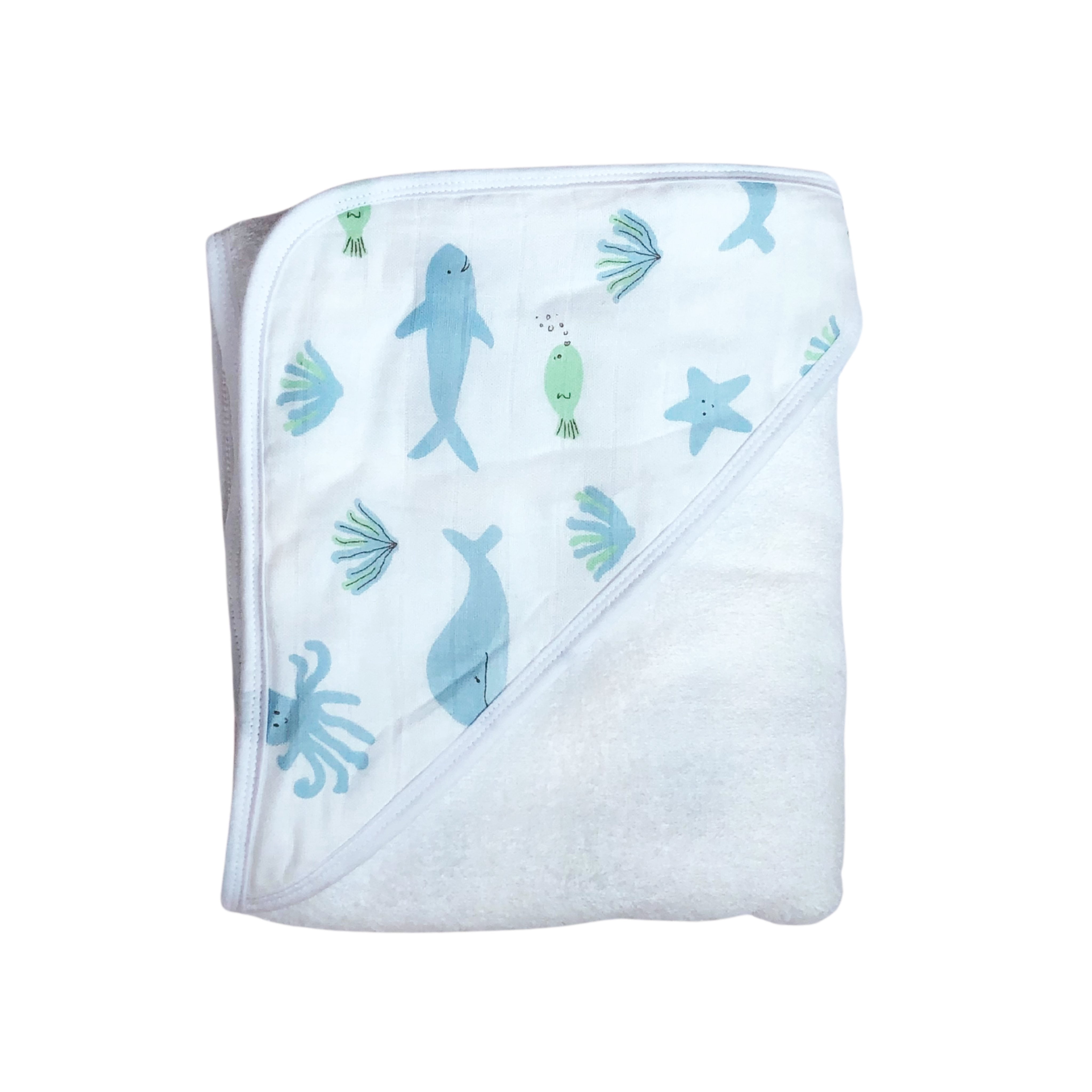 Bundled Baby, Oversized Baby Hooded Towel, Made out of Bamboo Muslin, Under the Sea, Ocean Baby Bath