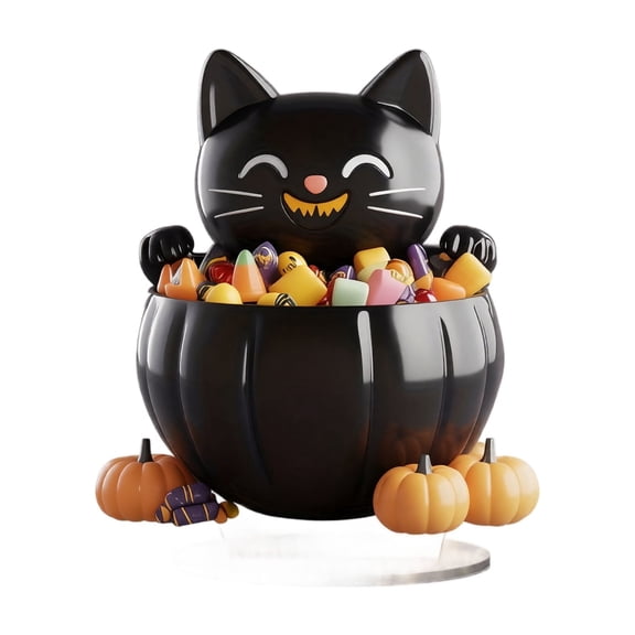 Acrylic Halloween Black Cat Pumpkin Snack Holder Stand, Halloween Decorations for Home, Fall Halloween Decor, Seasonal Home Decor, Freestanding 2D Tabletop Ornament with Clear