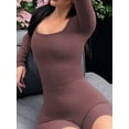 thumbnail image 4 of Women's Short Jumpsuit Solid Color Long Sleeve U-Neck Cutout Back Playsuit Summer Yoga Rompers, 4 of 10