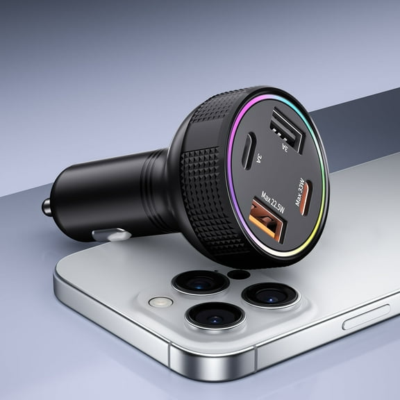 USB C Car Charger Metal 4-Port Super Fast Car Charger Adapter PD & QC3.0 Car Phone Charger USB C Cigarette Lighter Adapter Black